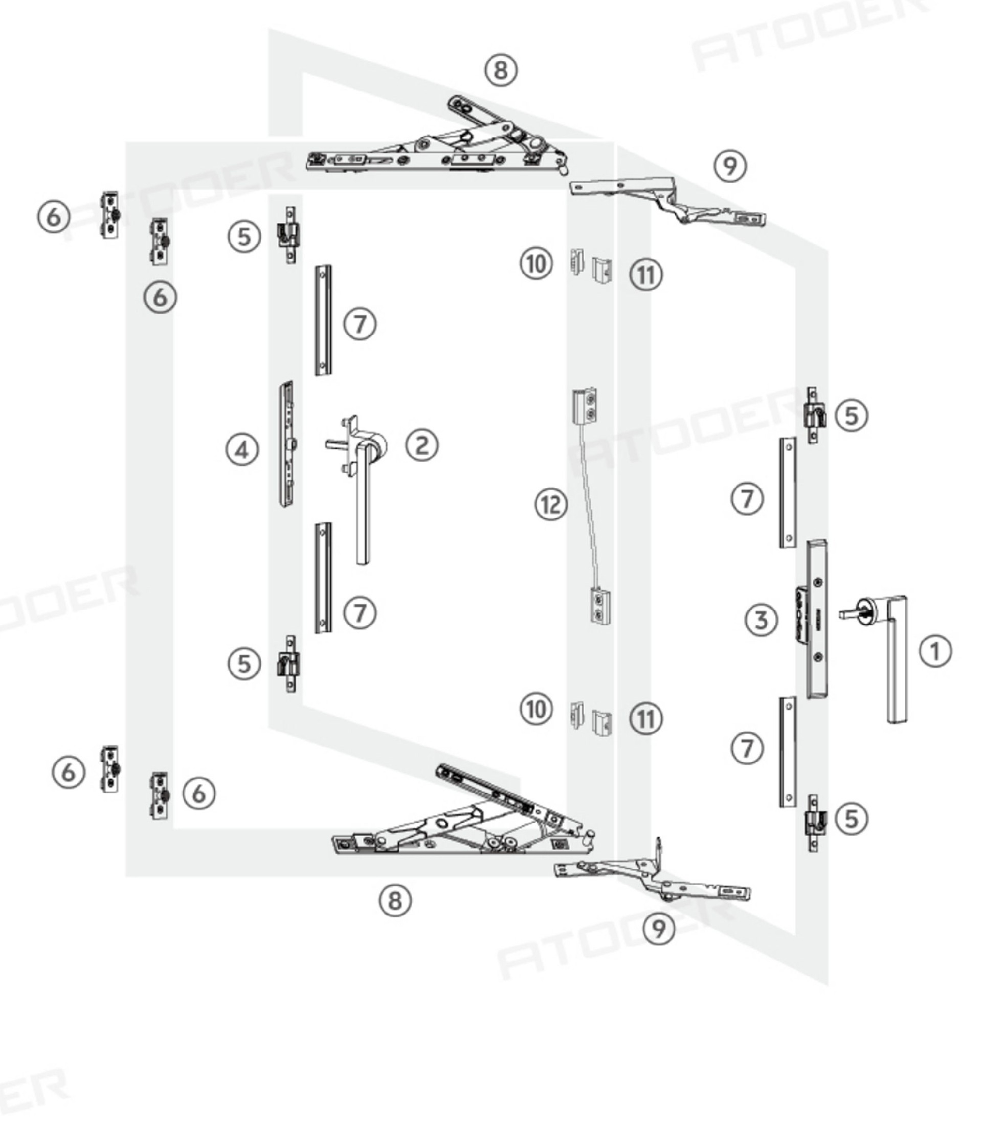 全景隐扇外平开窗纱一体五金系统